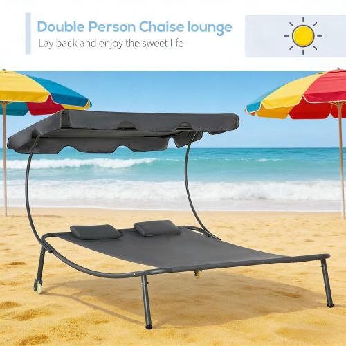Grey Wheeled Hammock Daybed Double Chaise Lounge Chair